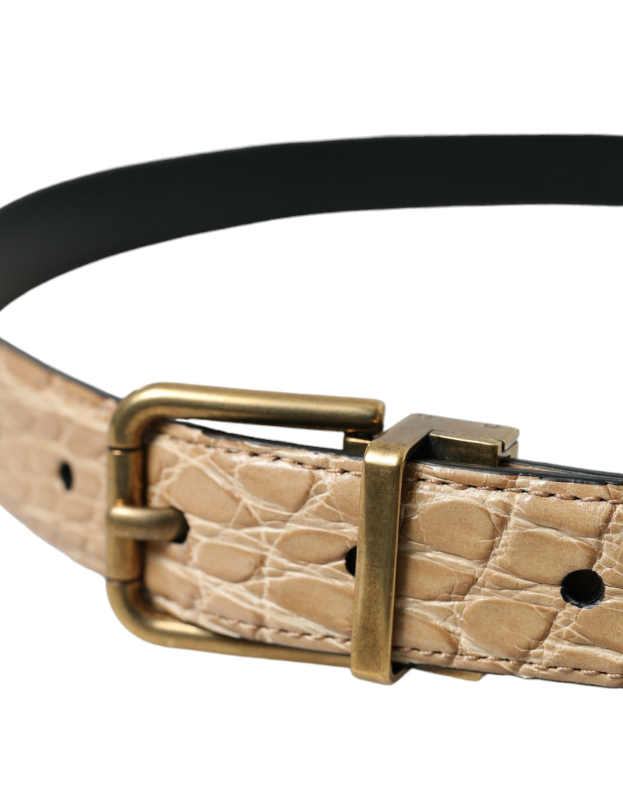 Dolce & Gabbana Beige Exotic Leather Gold Metal Buckle Belt - Zeiniez