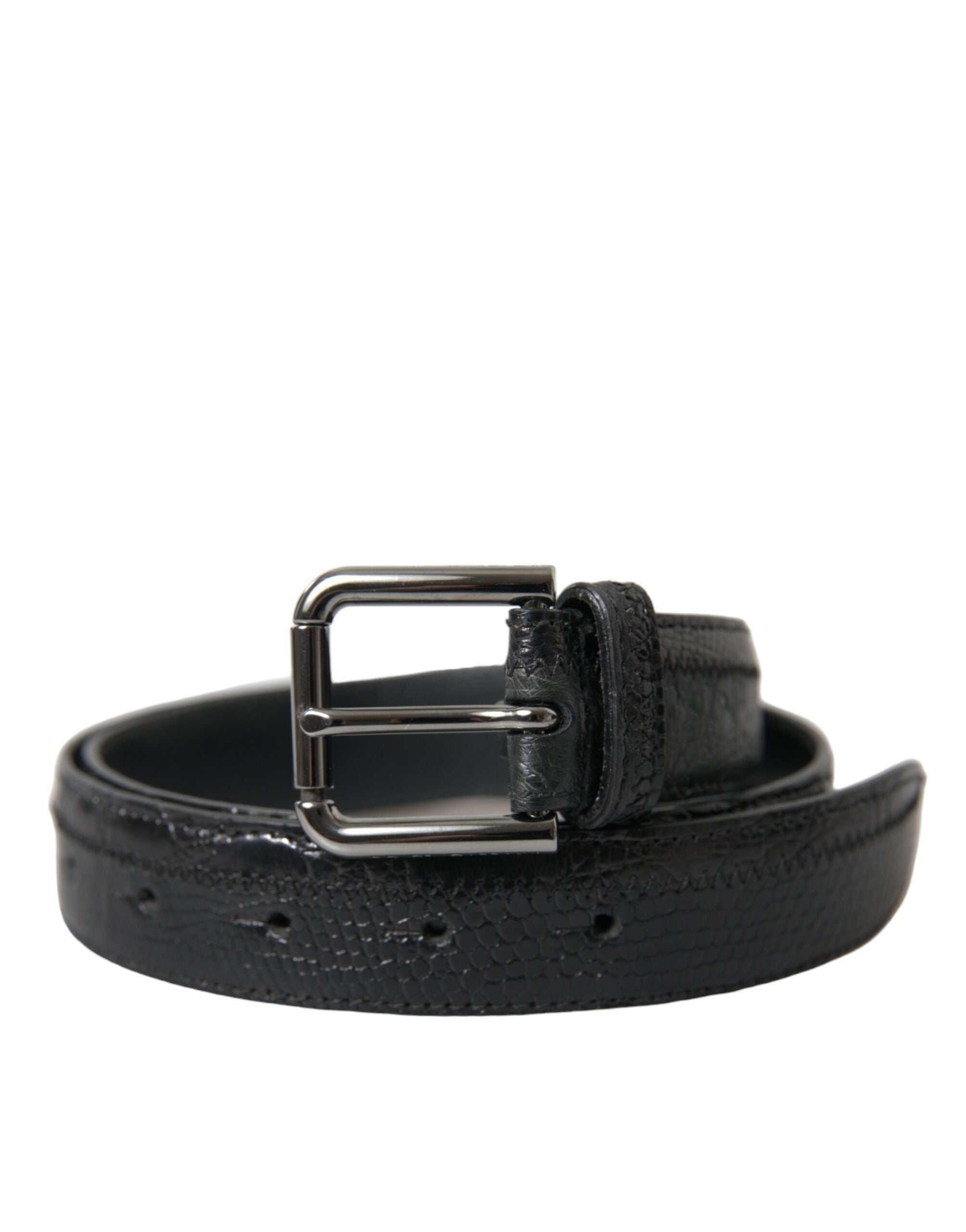 Dolce & Gabbana Black Exotic Leather Silver Metal Buckle Belt - Zeiniez