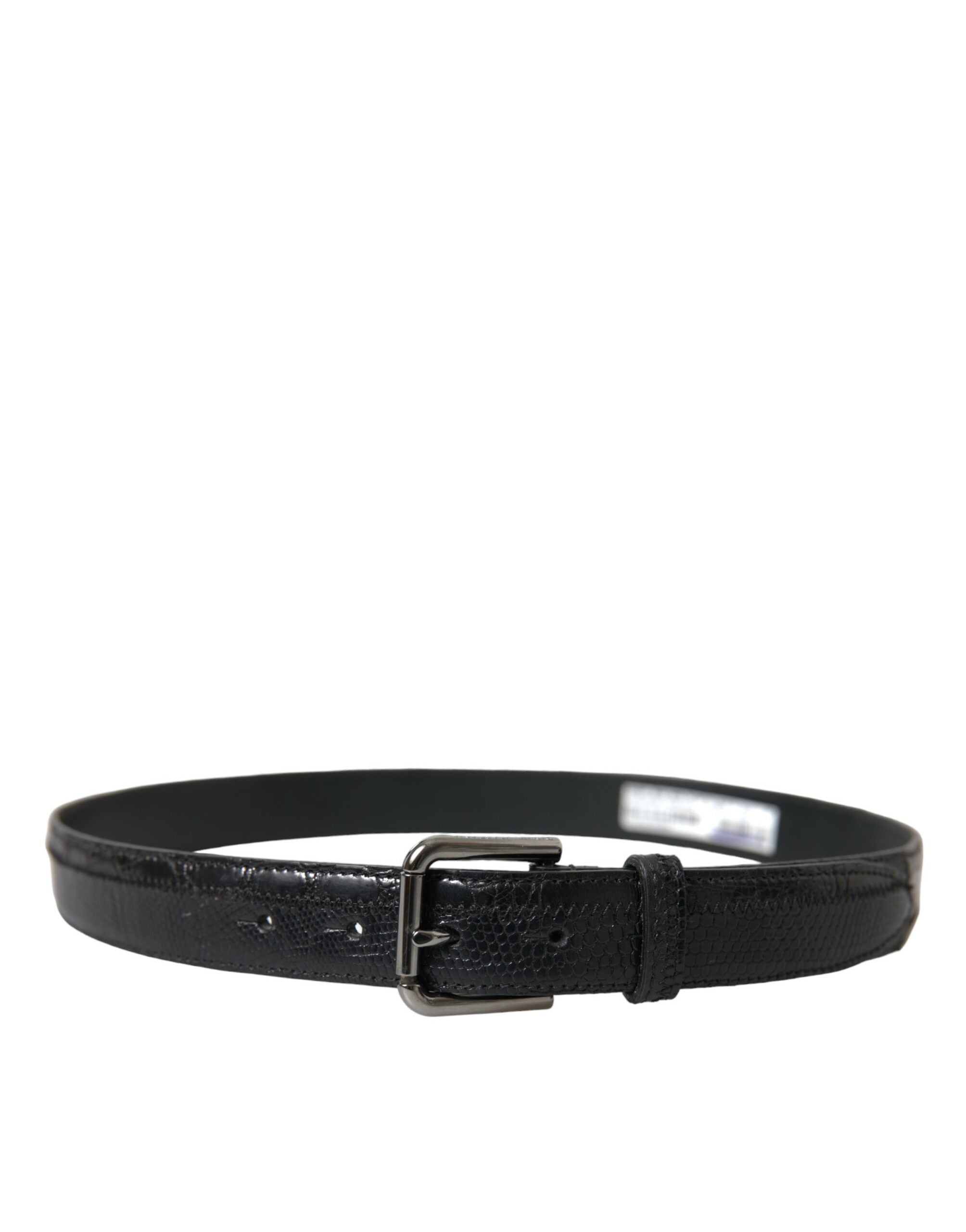 Dolce & Gabbana Black Exotic Leather Silver Metal Buckle Belt - Zeiniez