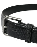 Dolce & Gabbana Black Exotic Leather Silver Metal Buckle Belt - Zeiniez