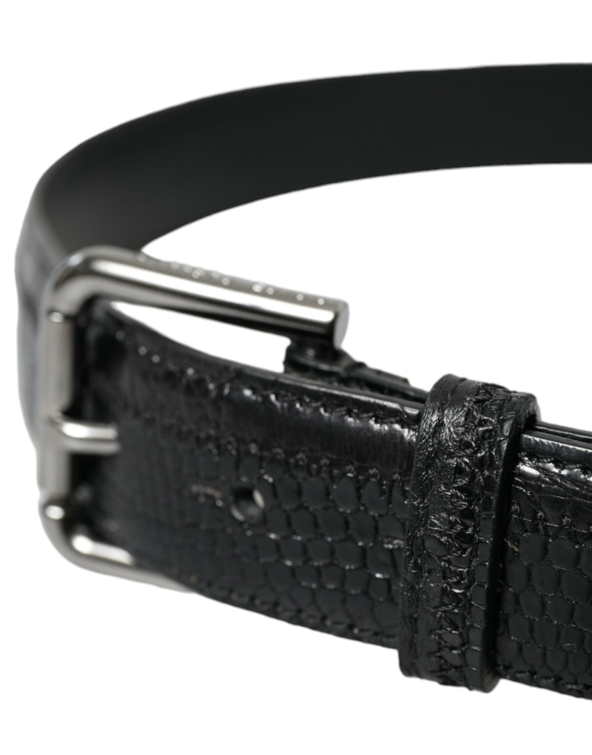 Dolce & Gabbana Black Exotic Leather Silver Metal Buckle Belt - Zeiniez