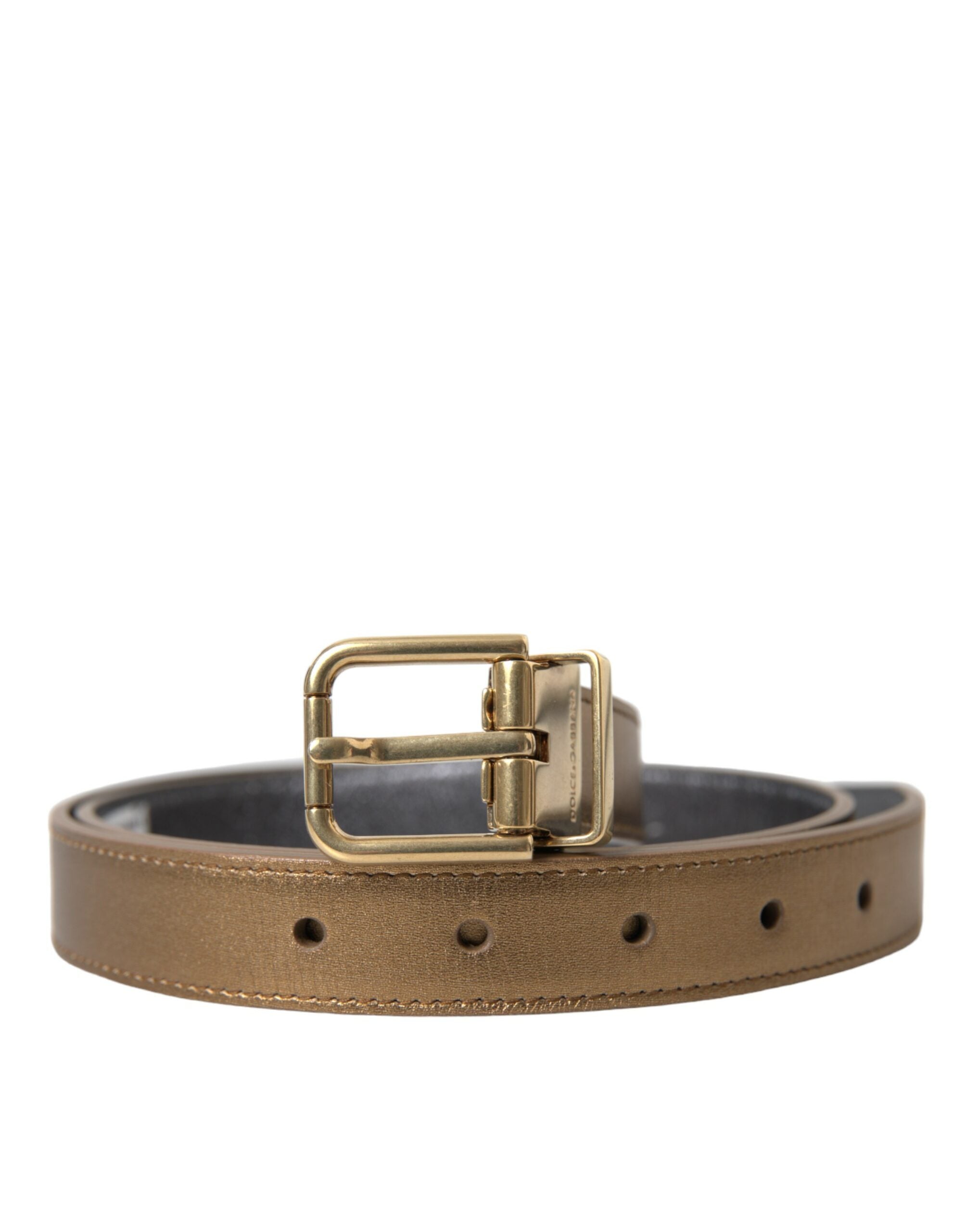 Dolce & Gabbana Metallic Gold Calf Leather Metal Buckle Belt - Zeiniez