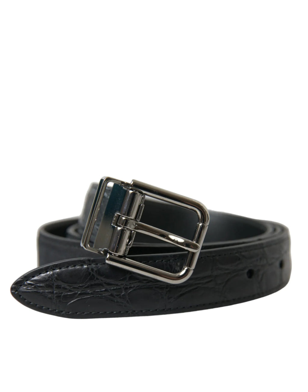 Dolce & Gabbana Black Leather Silver Metal Buckle Belt - Zeiniez