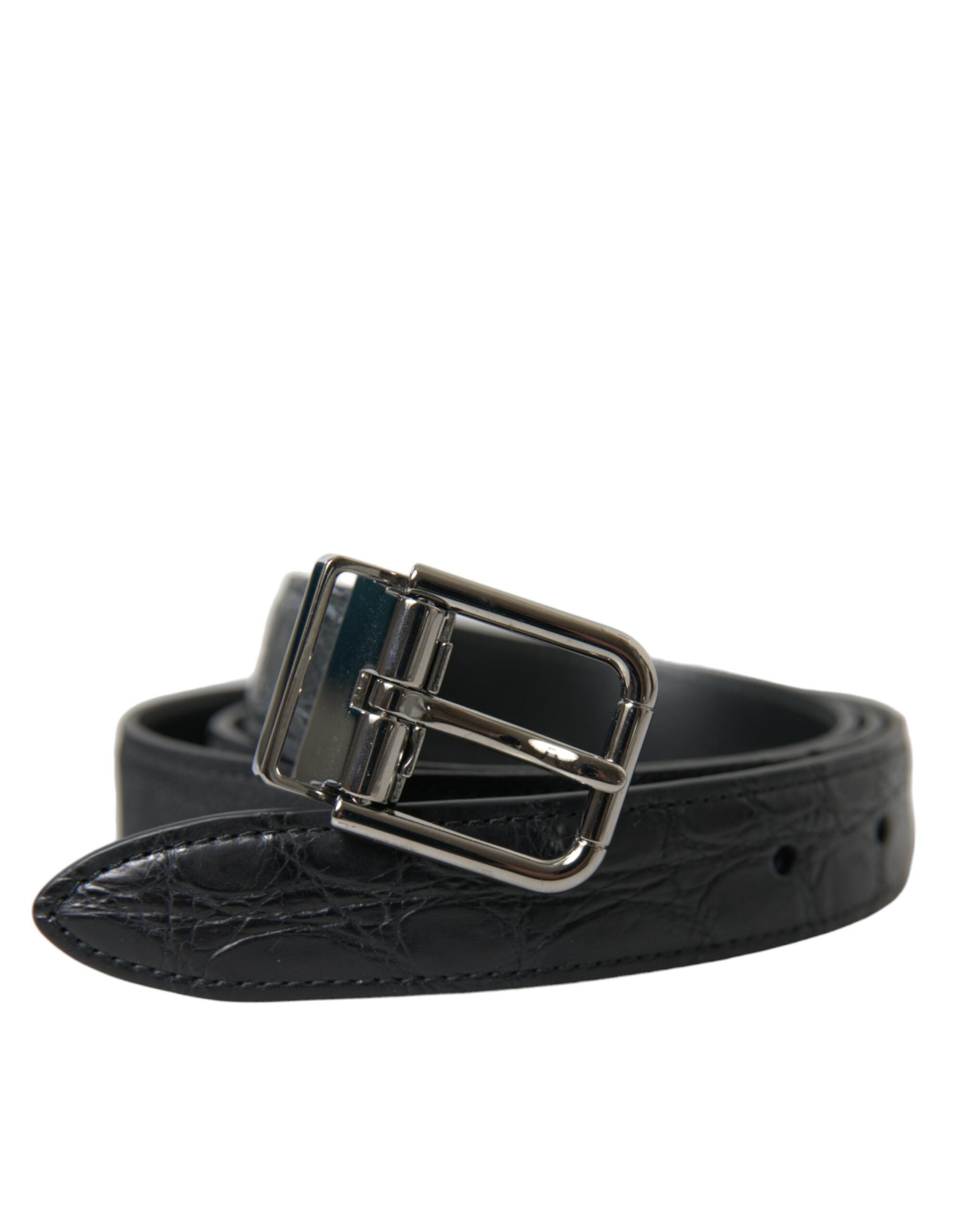 Dolce & Gabbana Black Leather Silver Metal Buckle Belt - Zeiniez