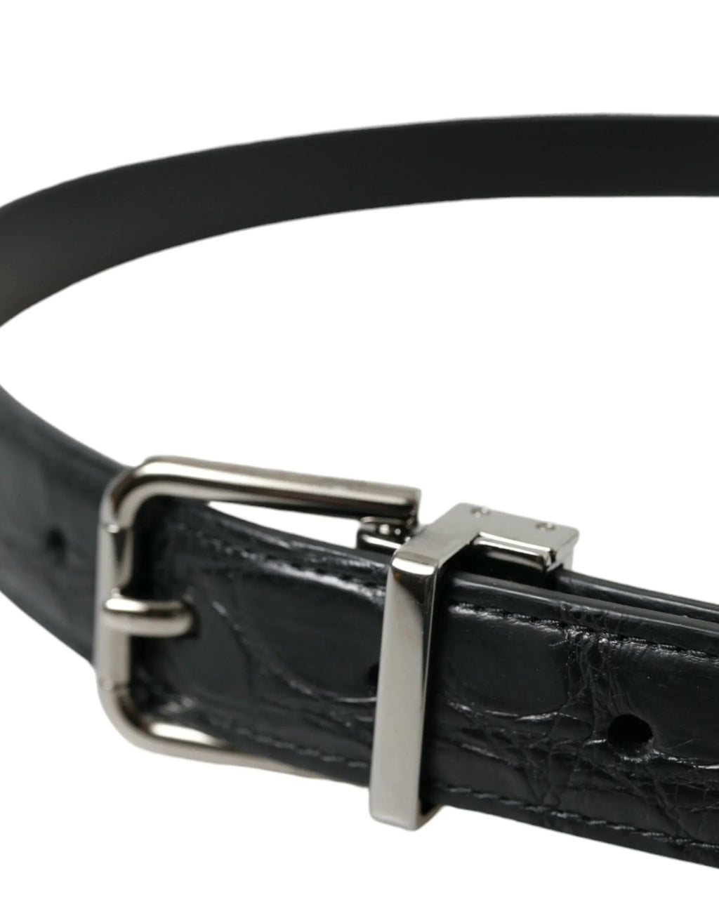 Dolce & Gabbana Black Leather Silver Metal Buckle Belt - Zeiniez
