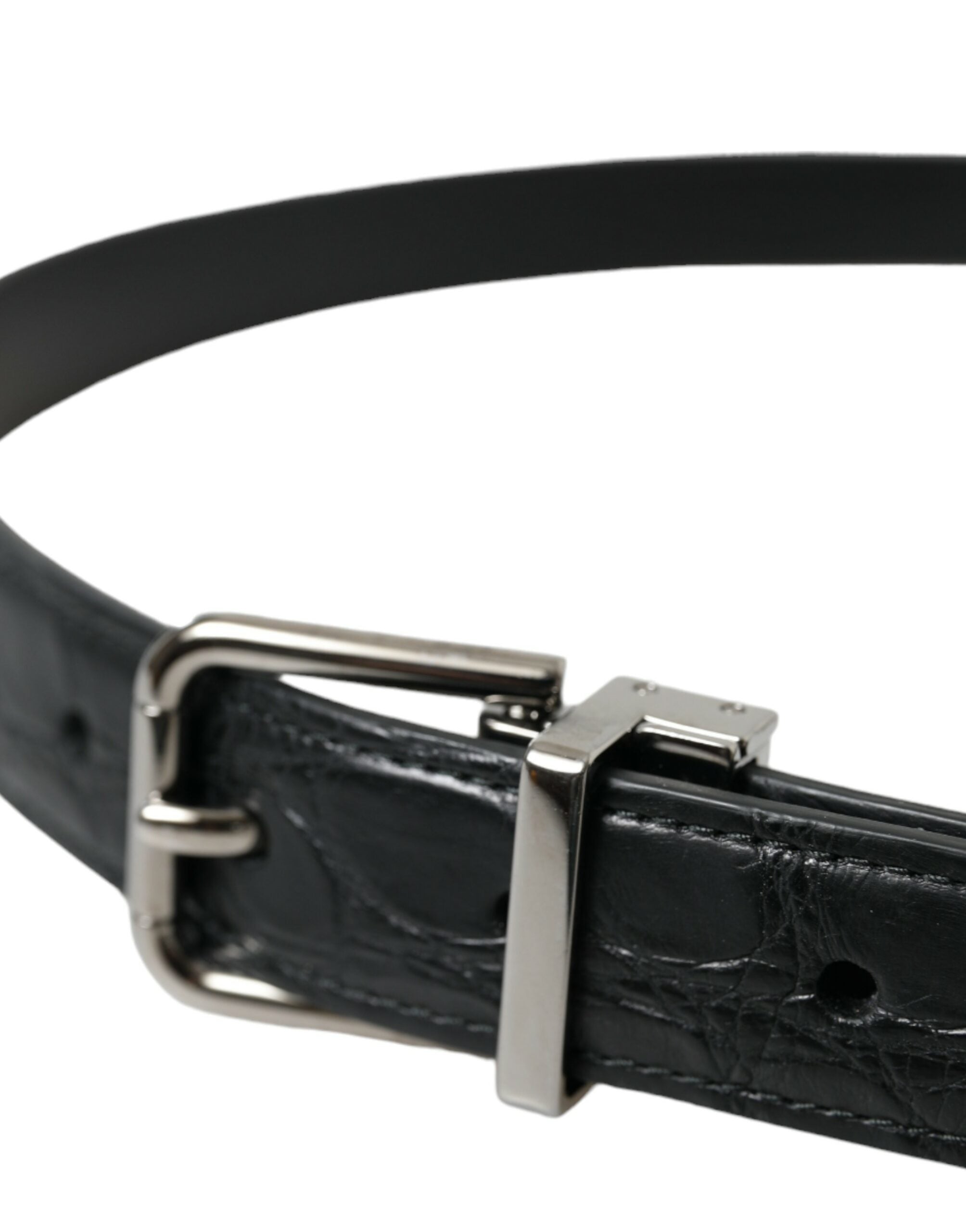 Dolce & Gabbana Black Leather Silver Metal Buckle Belt - Zeiniez