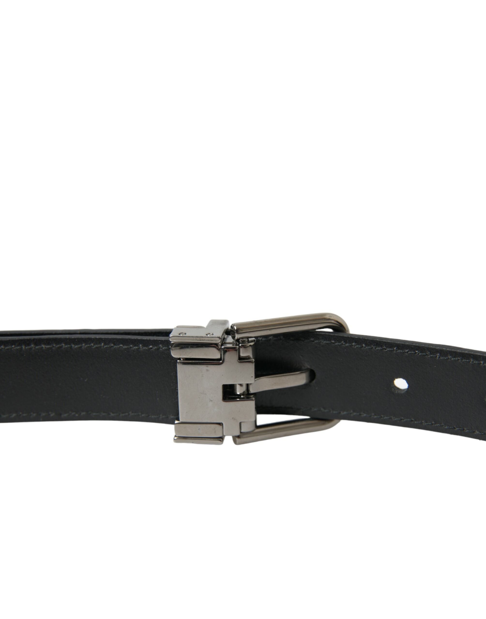 Dolce & Gabbana Black Leather Silver Metal Buckle Belt - Zeiniez