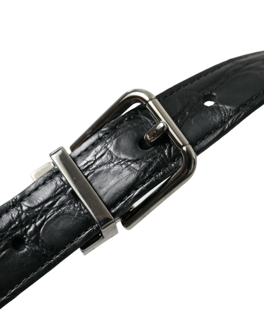Dolce & Gabbana Black Leather Silver Metal Buckle Belt - Zeiniez
