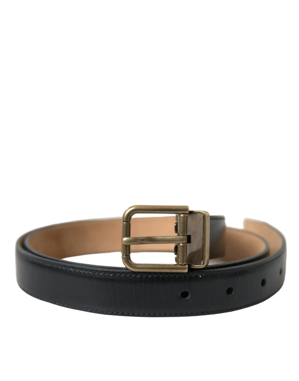 Dolce & Gabbana Black Calf Leather Gold Metal Buckle Belt - Zeiniez