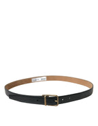 Dolce & Gabbana Black Calf Leather Gold Metal Buckle Belt - Zeiniez