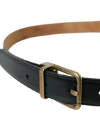 Dolce & Gabbana Black Calf Leather Gold Metal Buckle Belt - Zeiniez
