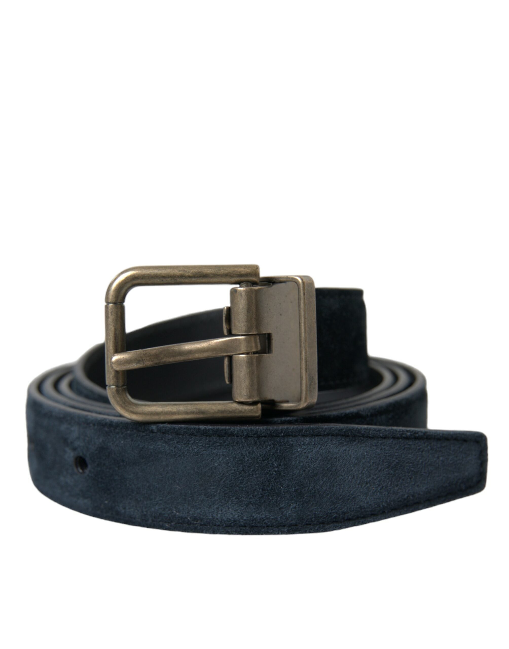 Dolce & Gabbana Blue Suede Leather Gold Metal Buckle Belt - Zeiniez