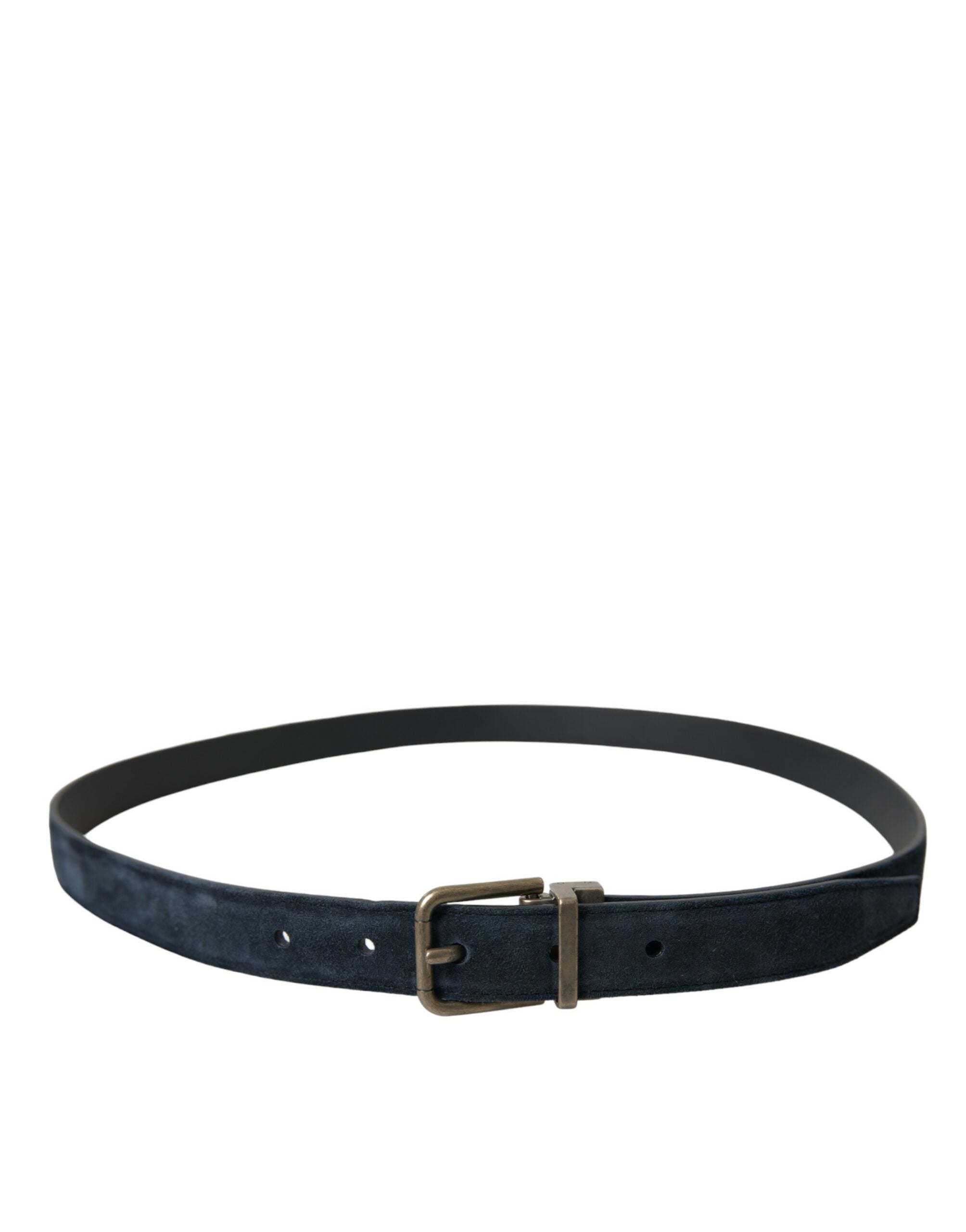 Dolce & Gabbana Blue Suede Leather Gold Metal Buckle Belt - Zeiniez