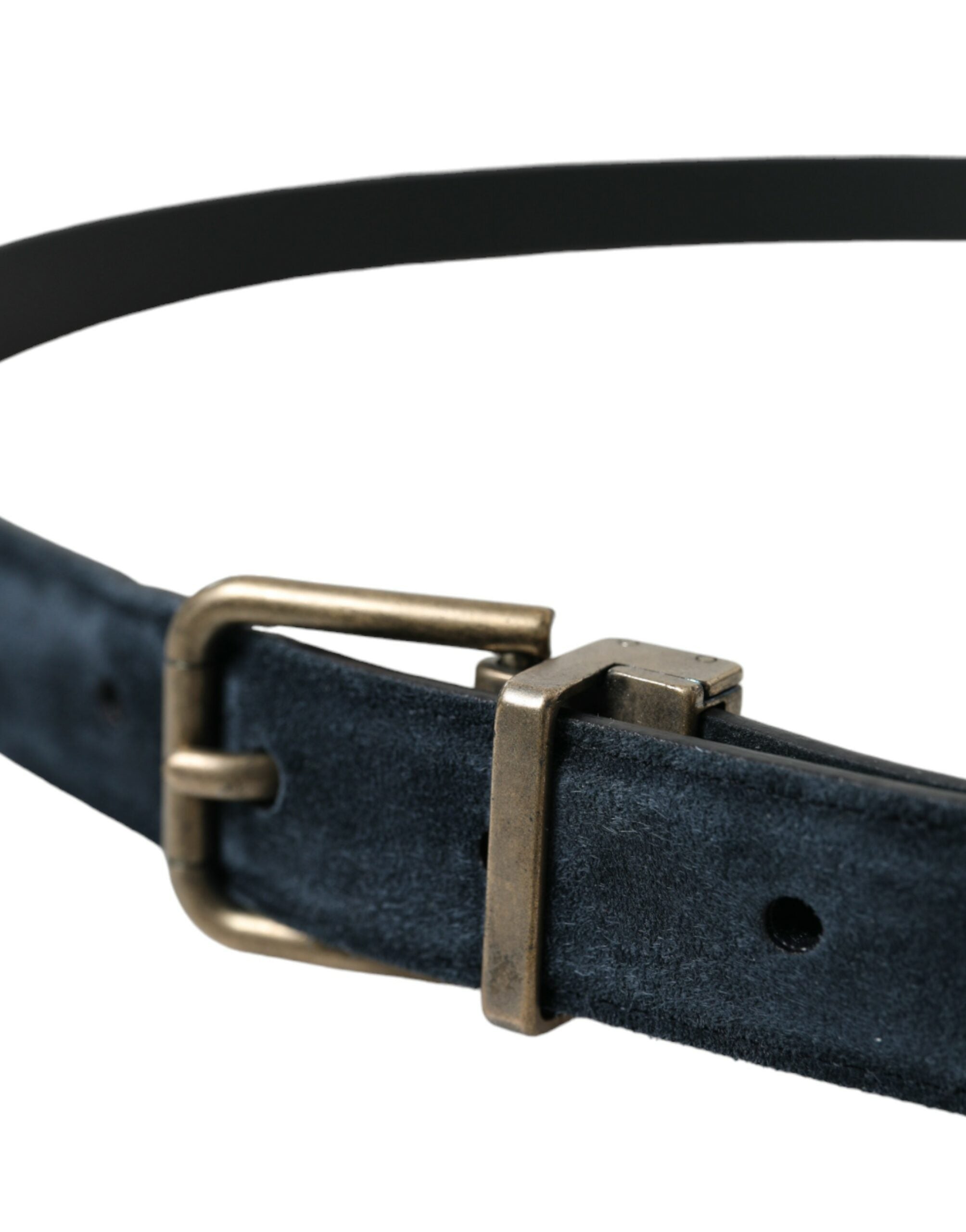 Dolce & Gabbana Blue Suede Leather Gold Metal Buckle Belt - Zeiniez