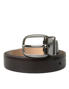 Dolce & Gabbana Dark Brown Leather Silver Metal Buckle Belt - Zeiniez