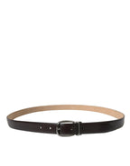 Dolce & Gabbana Dark Brown Leather Silver Metal Buckle Belt - Zeiniez