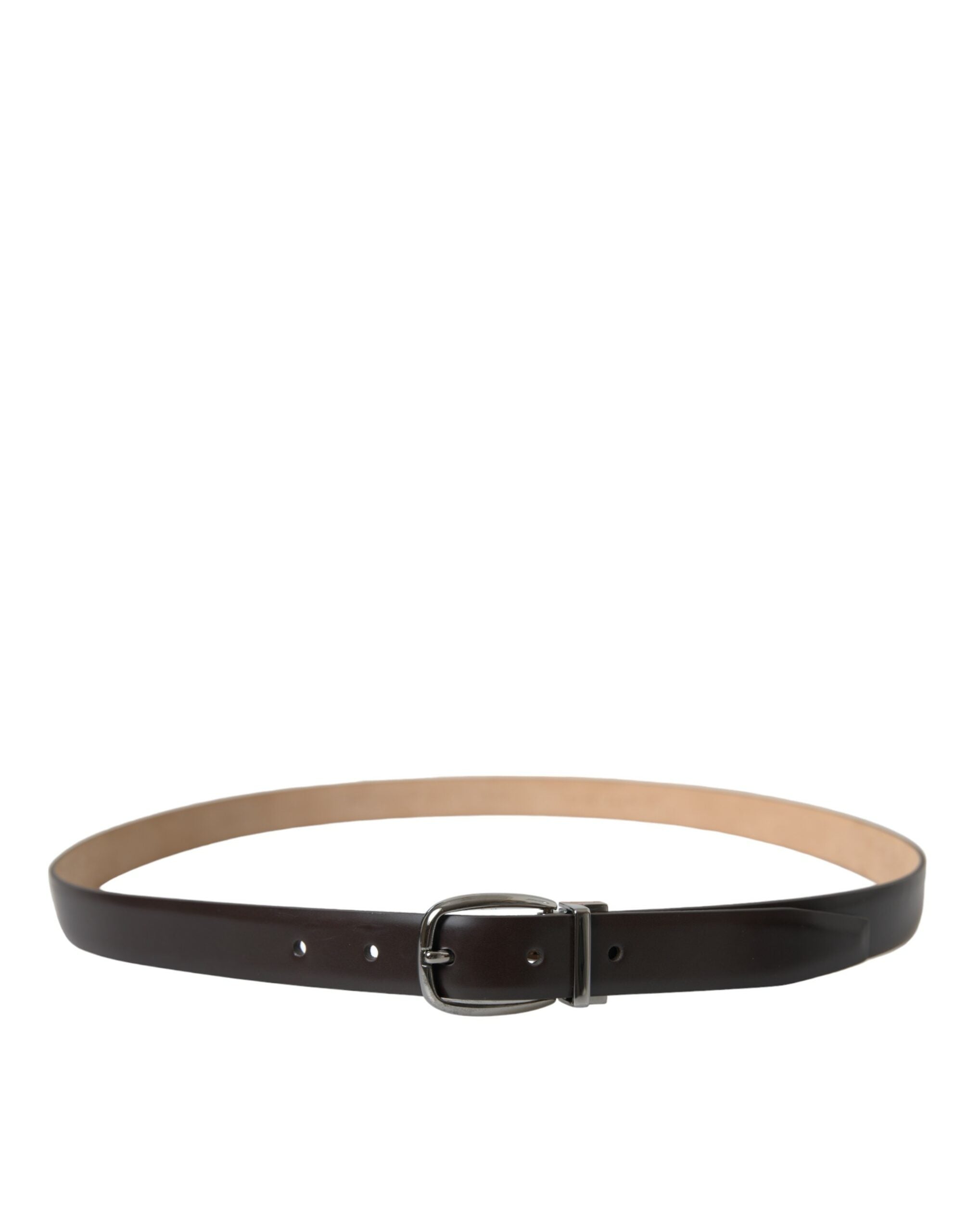Dolce & Gabbana Dark Brown Leather Silver Metal Buckle Belt - Zeiniez