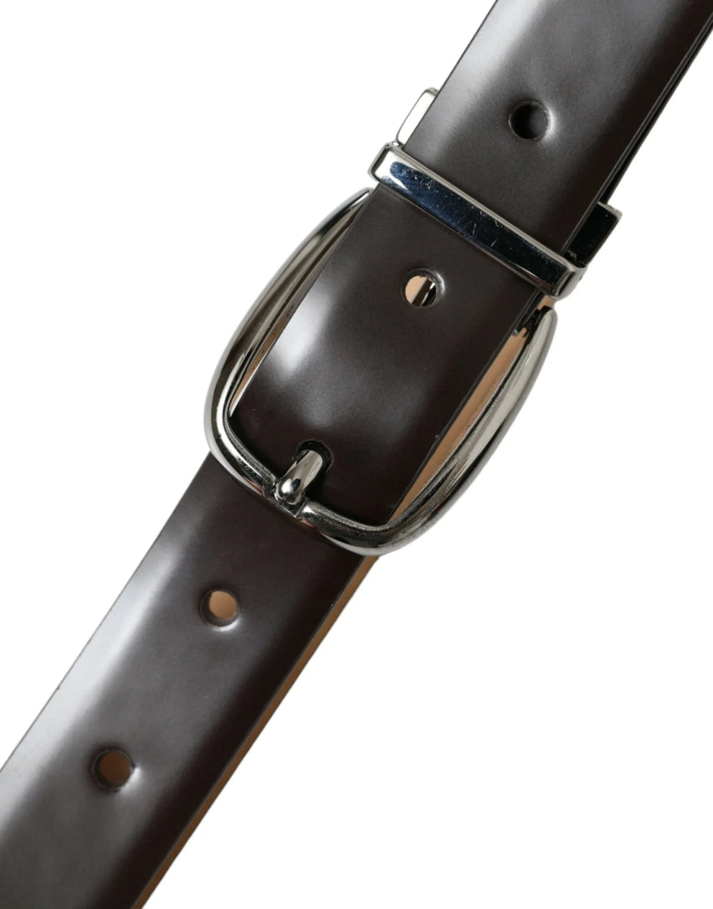 Dolce & Gabbana Dark Brown Leather Silver Metal Buckle Belt - Zeiniez