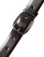 Dolce & Gabbana Dark Brown Leather Silver Metal Buckle Belt - Zeiniez