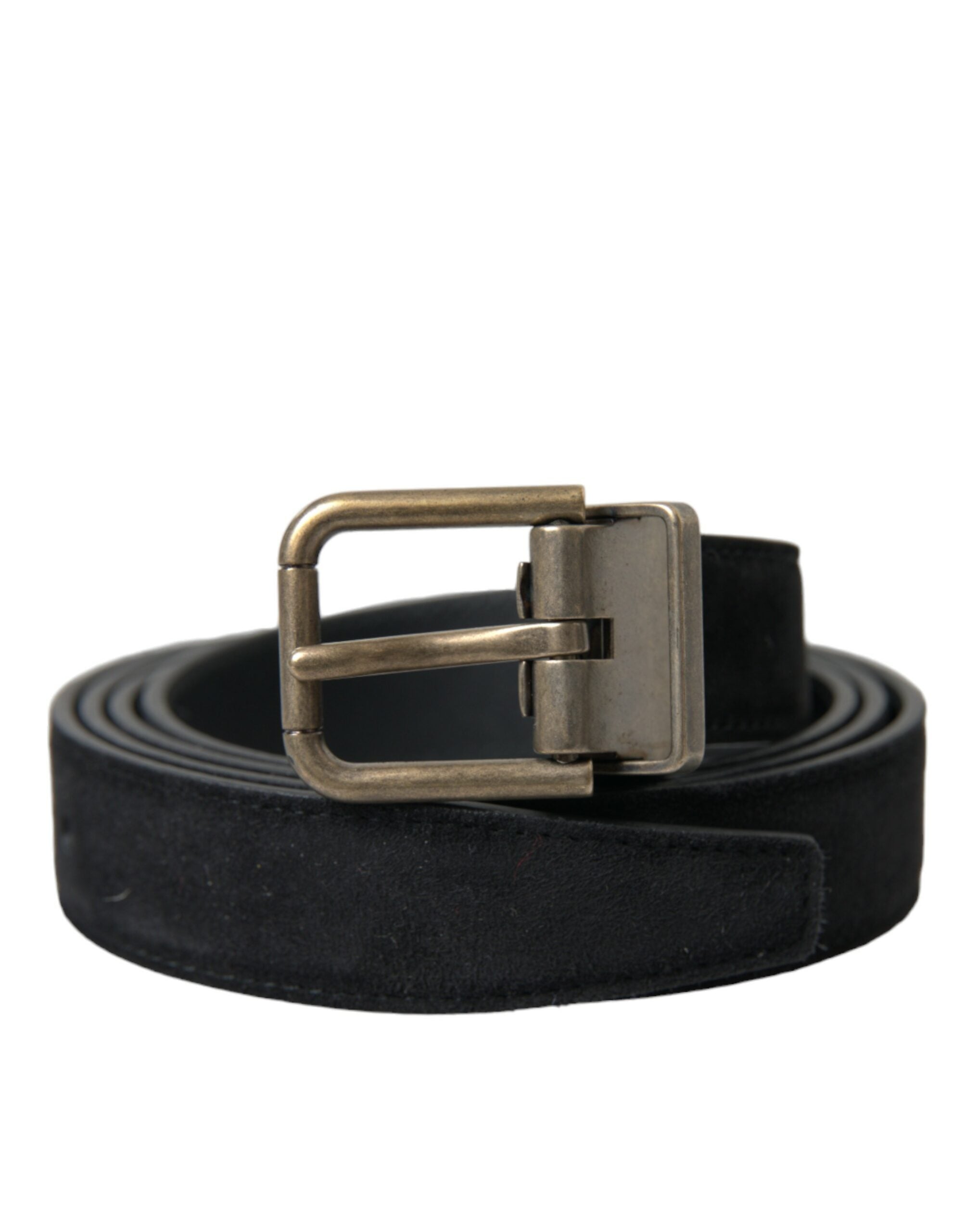 Dolce & Gabbana Black Suede Leather Gold Metal Buckle Belt - Zeiniez