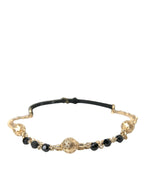 Dolce & Gabbana Black Suede Gold Chain Crystal Waist Belt - Zeiniez