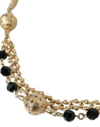 Dolce & Gabbana Black Suede Gold Chain Crystal Waist Belt - Zeiniez