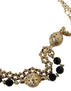Dolce & Gabbana Black Suede Gold Chain Crystal Waist Belt - Zeiniez