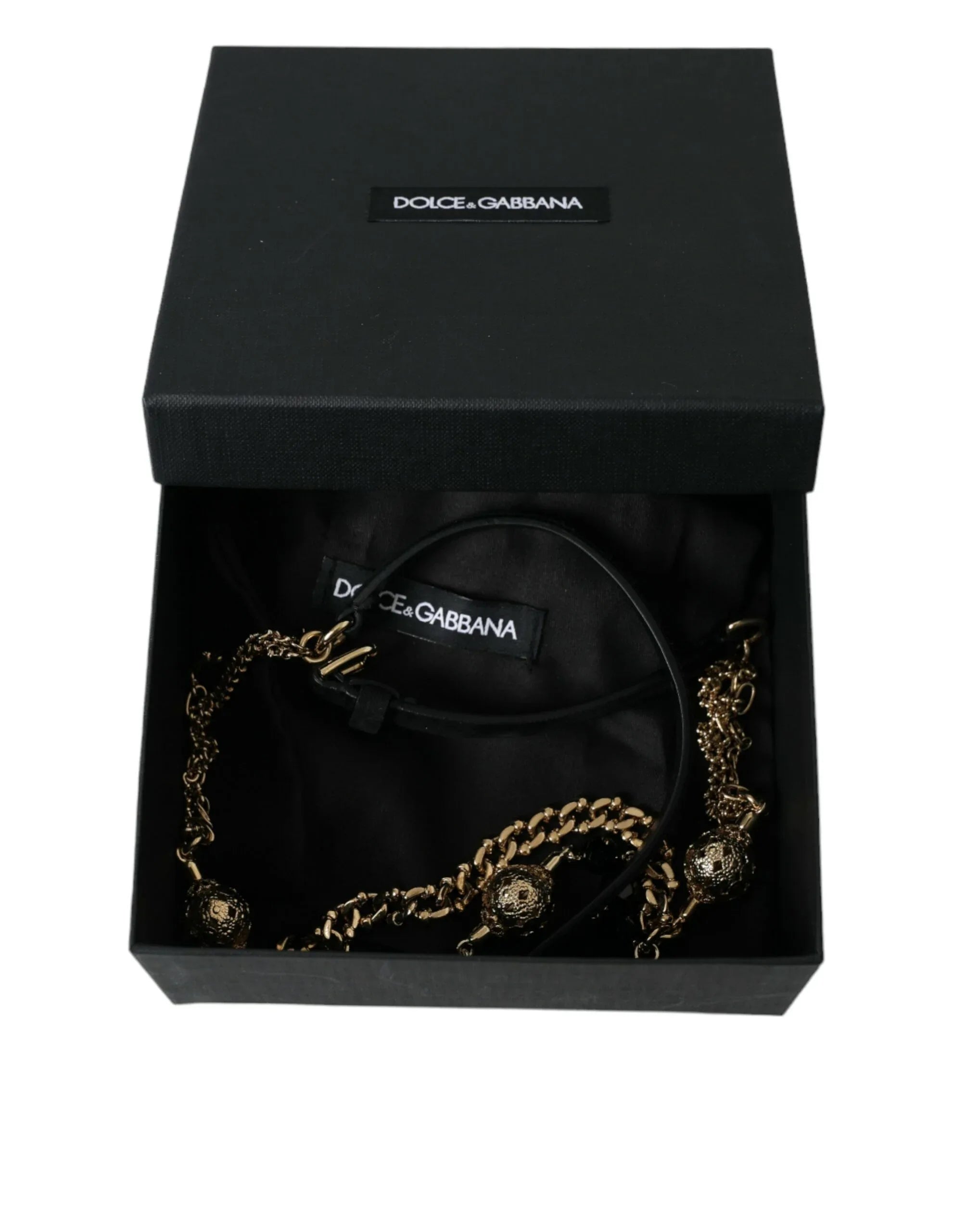 Dolce & Gabbana Black Suede Gold Chain Crystal Waist Belt - Zeiniez