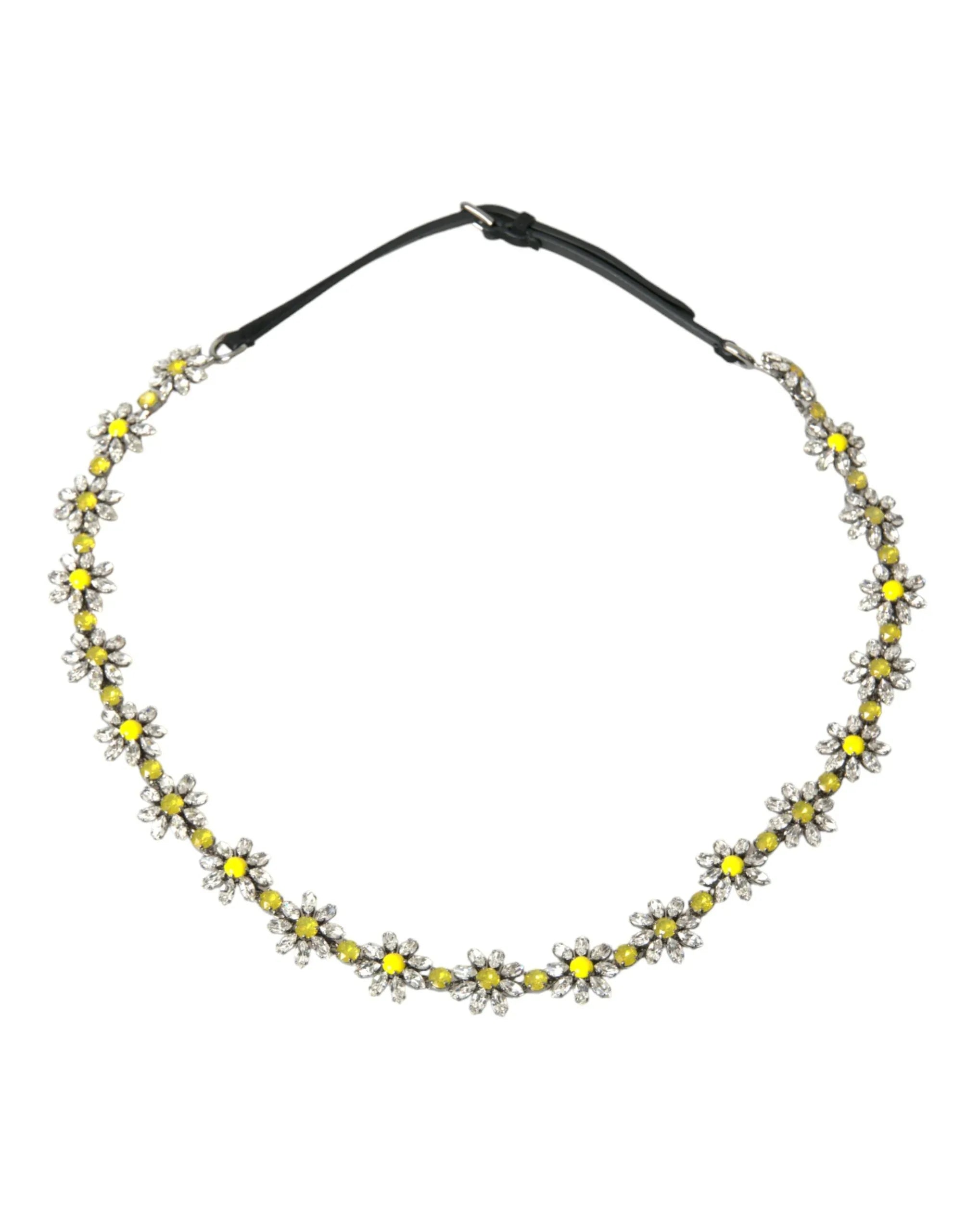 Dolce & Gabbana Black Daisy Crystal Dauphine Waist Belt - Zeiniez