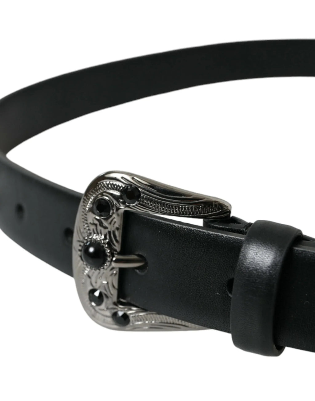 Dolce & Gabbana Black Embellished Leather Engraved Buckle Belt - Zeiniez