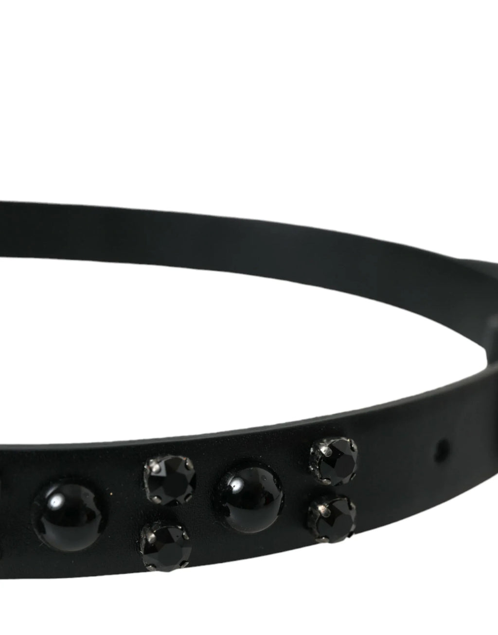 Dolce & Gabbana Black Embellished Leather Engraved Buckle Belt - Zeiniez