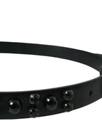 Dolce & Gabbana Black Embellished Leather Engraved Buckle Belt - Zeiniez