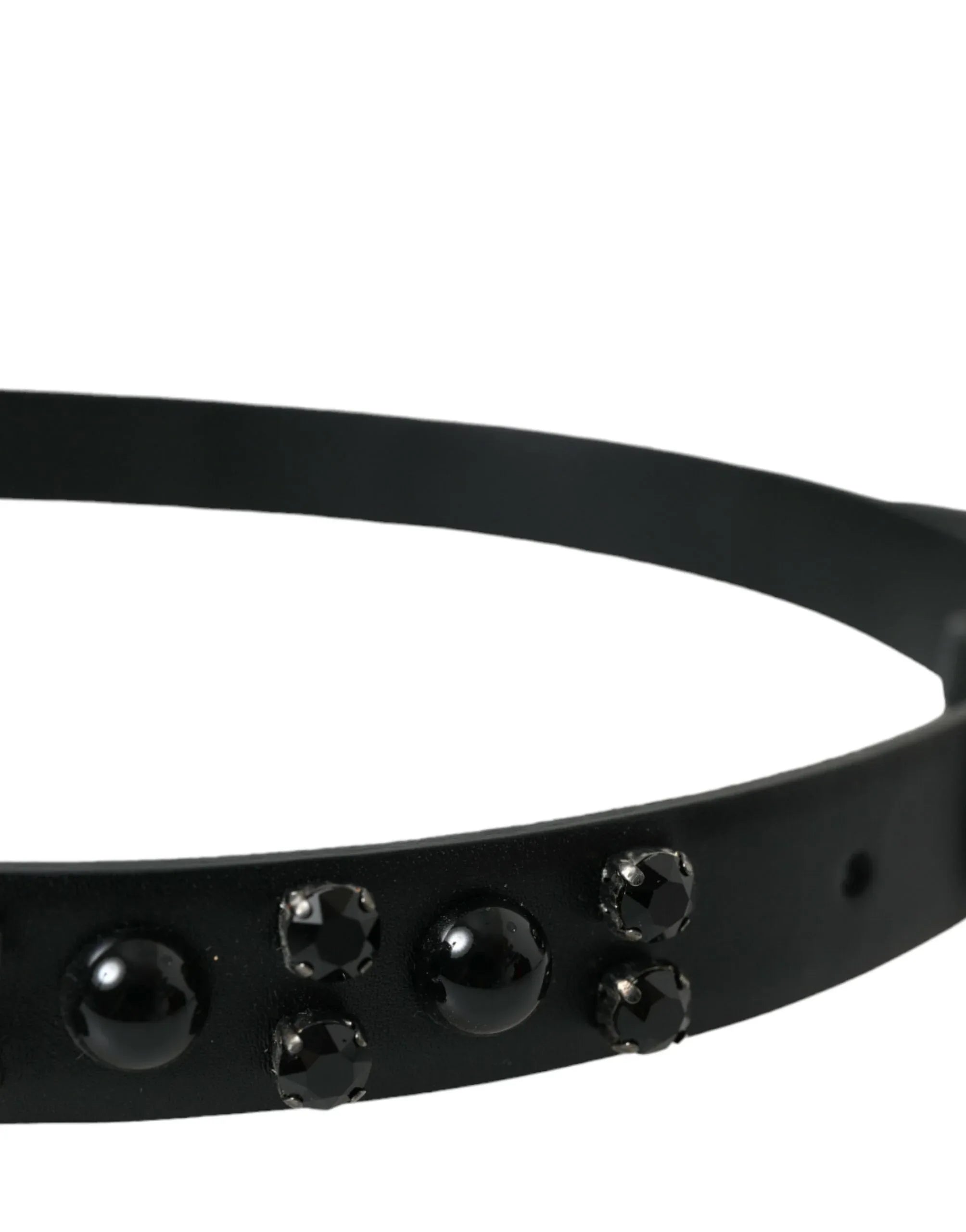 Dolce & Gabbana Black Embellished Leather Engraved Buckle Belt - Zeiniez