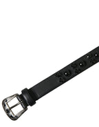 Dolce & Gabbana Black Embellished Leather Engraved Buckle Belt - Zeiniez