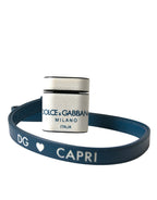 Dolce & Gabbana White Blue Calf Leather Logo Print Strap Airpods Case - Zeiniez