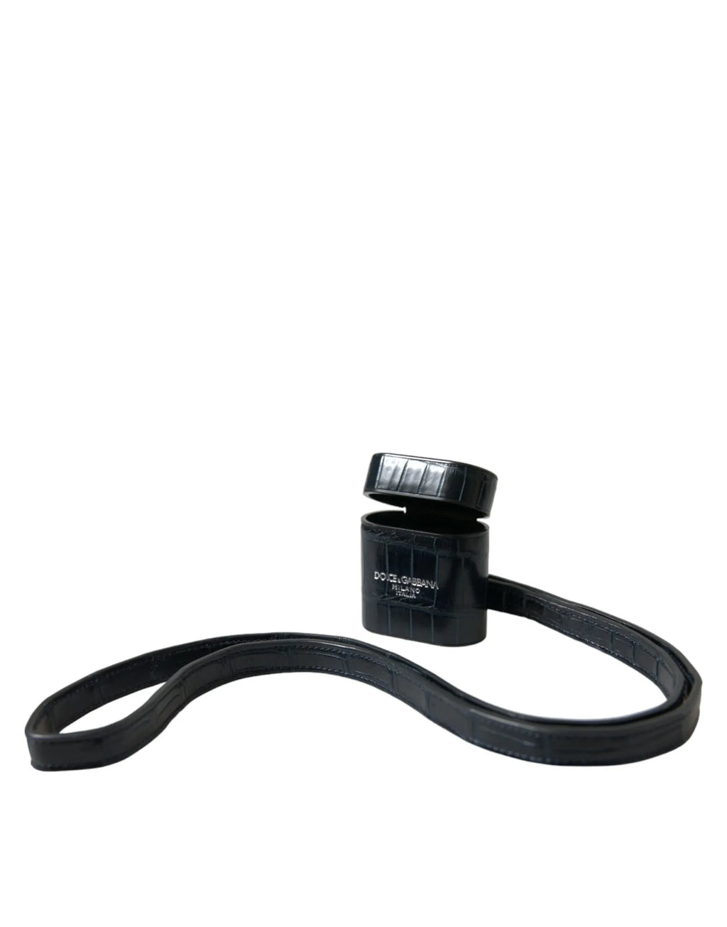 Dolce & Gabbana Black Crocodile Leather Silver Metal Logo Airpods Case - Zeiniez