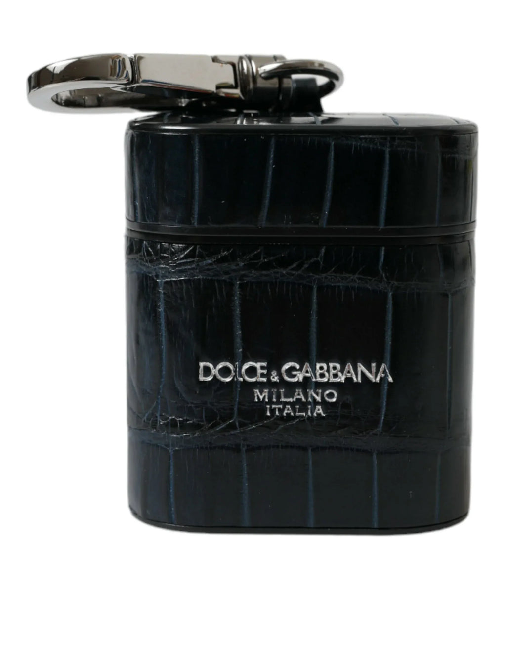 Dolce & Gabbana Black Crocodile Leather Silver Metal Logo Airpods Case - Zeiniez