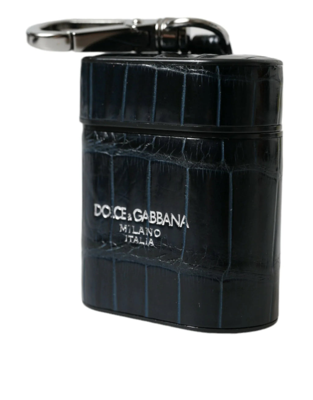 Dolce & Gabbana Black Crocodile Leather Silver Metal Logo Airpods Case - Zeiniez