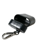 Dolce & Gabbana Black Crocodile Leather Silver Metal Logo Airpods Case - Zeiniez