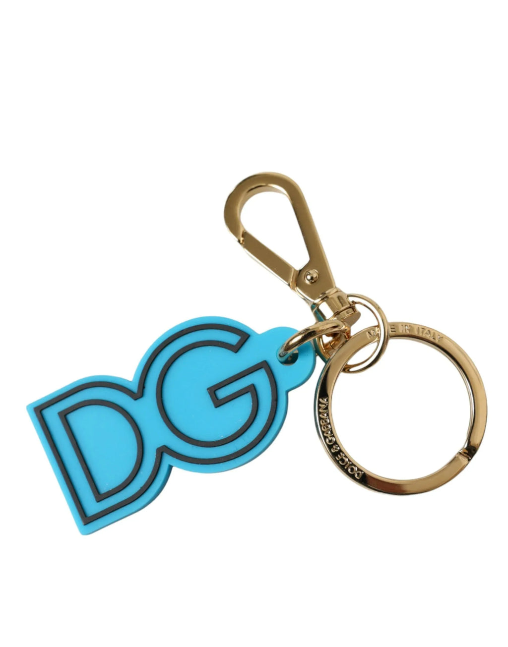 Dolce & Gabbana Blue Rubber Gold Tone Metal DG Logo Keyring Keychain - Zeiniez