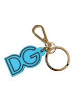 Dolce & Gabbana Blue Rubber Gold Tone Metal DG Logo Keyring Keychain - Zeiniez