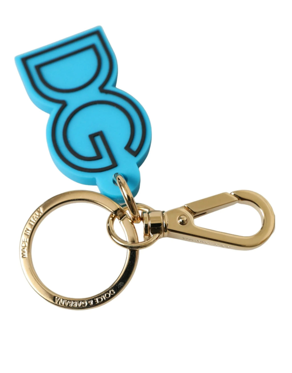 Dolce & Gabbana Blue Rubber Gold Tone Metal DG Logo Keyring Keychain - Zeiniez
