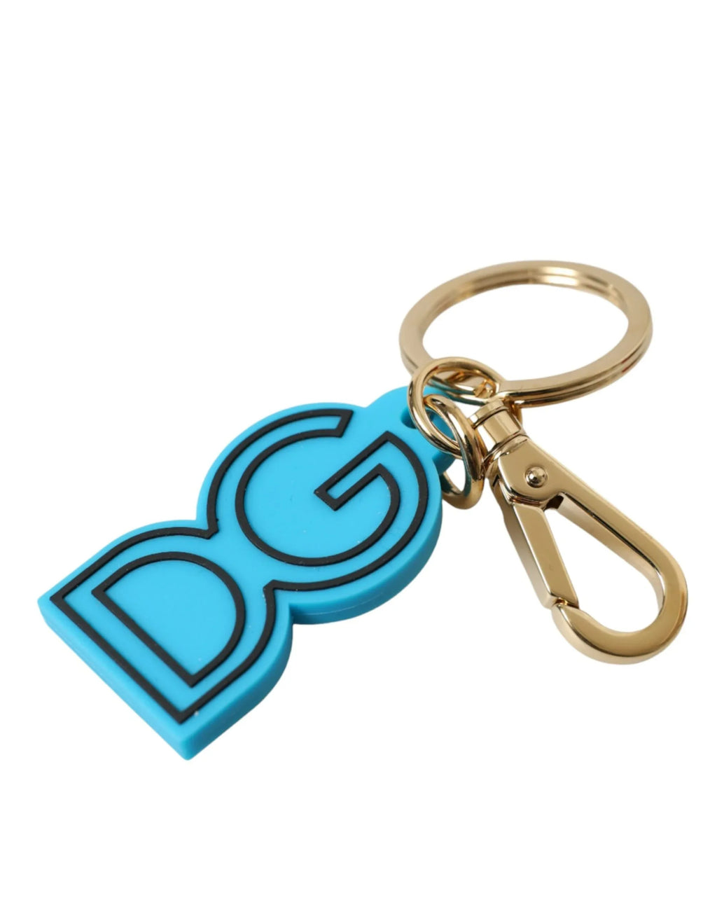 Dolce & Gabbana Blue Rubber Gold Tone Metal DG Logo Keyring Keychain - Zeiniez