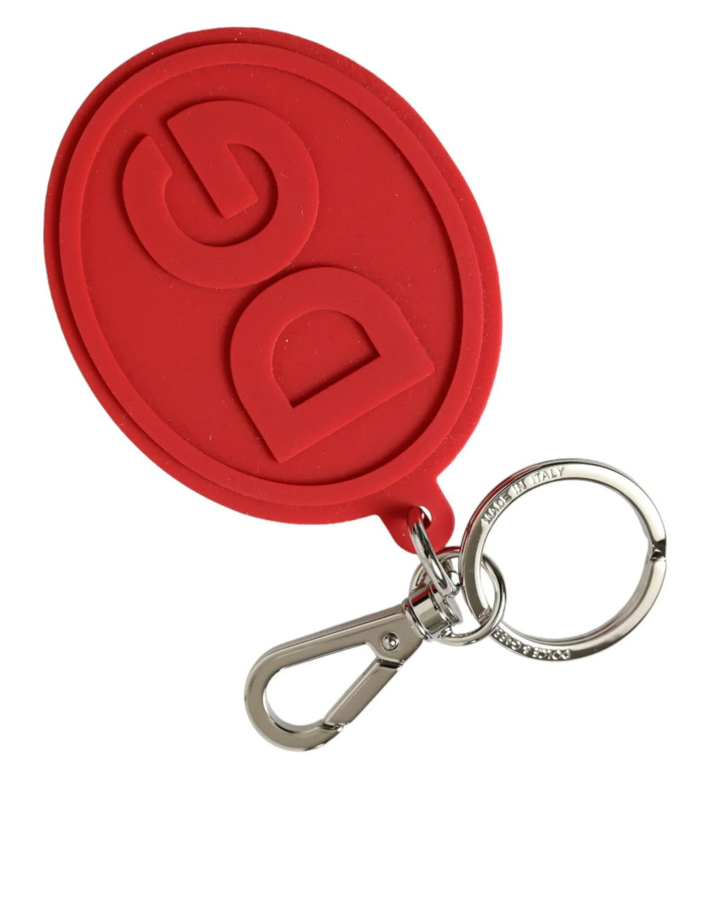 Dolce & Gabbana Red Rubber DG Logo Silver Brass Metal Keyring Keychain - Zeiniez