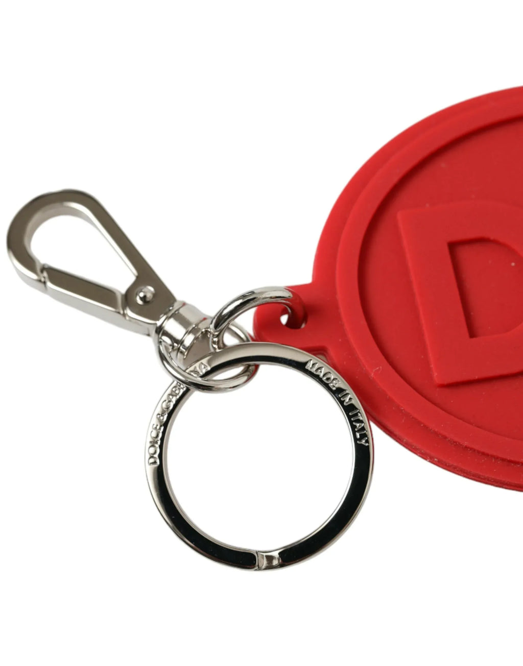 Dolce & Gabbana Red Rubber DG Logo Silver Brass Metal Keyring Keychain - Zeiniez