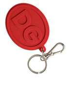 Dolce & Gabbana Red Rubber DG Logo Silver Brass Metal Keyring Keychain - Zeiniez