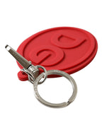 Dolce & Gabbana Red Rubber DG Logo Silver Brass Metal Keyring Keychain - Zeiniez
