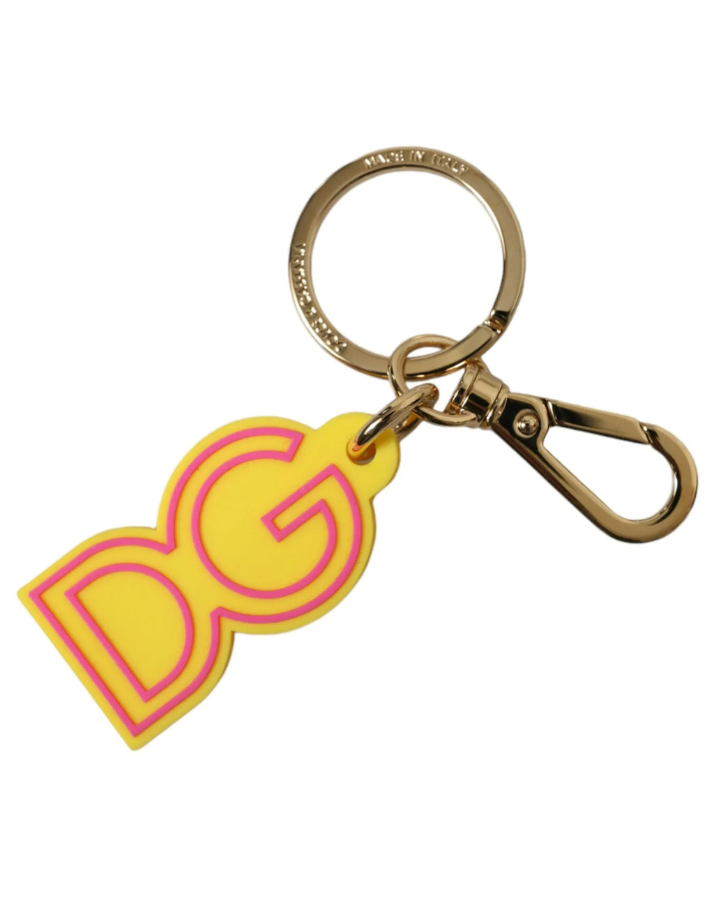Dolce & Gabbana Yellow Rubber Gold Tone Metal DG Logo Keyring Keychain - Zeiniez