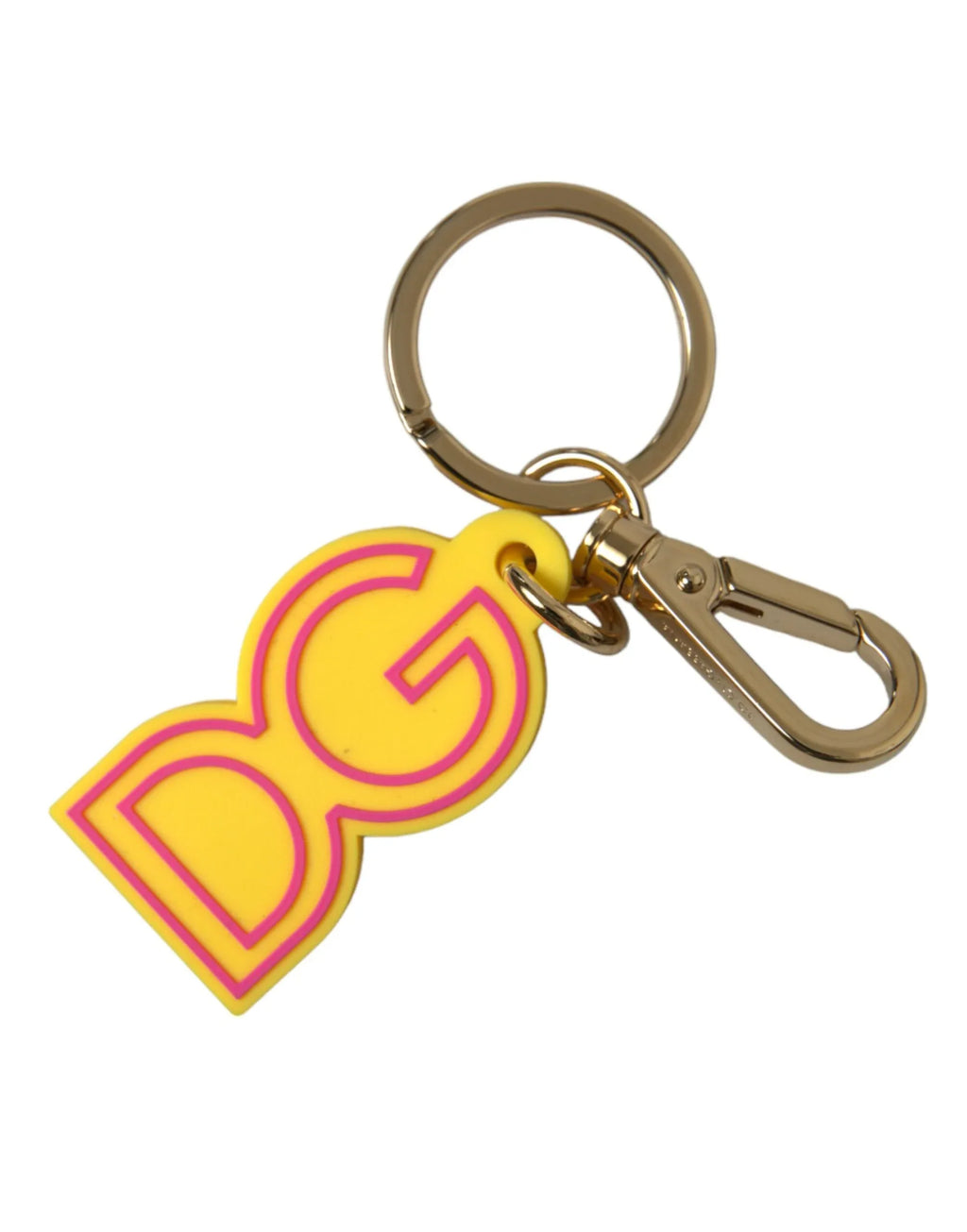 Dolce & Gabbana Yellow Rubber Gold Tone Metal DG Logo Keyring Keychain - Zeiniez
