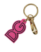 Dolce & Gabbana Pink Rubber Gold Tone Metal DG Logo Keyring Keychain - Zeiniez